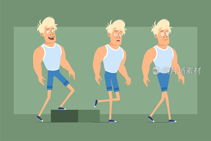 Cartoon flat blonde sportsman character vector set